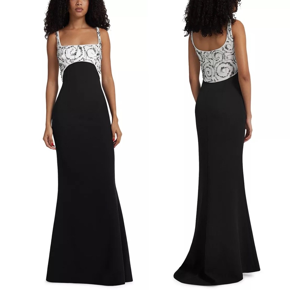 NWT Safiyaa Ezda Sleeveless Sequin Gown‎ in Ivory/Black $2,655 - Size 16